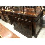 A Victorian burr oak twin pedestal sideboard in the Aesthetic taste,