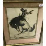 EVE PAYNE "Cowboy on bucking horse", charcoal study, signed bottom right,