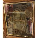 A framed and glazed needlework study of King Solomon and his court, approx 56 cm x 46.