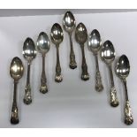 A collection of nine silver "King's" pattern tablespoons including three (by Adey Bellamy Savory,