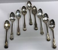 A collection of nine silver "King's" pattern tablespoons including three (by Adey Bellamy Savory,