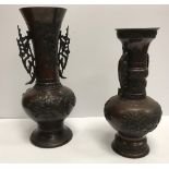 A Japanese Meiji period chocolate patinated bronze vase,