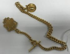 A silver gilt watch chain of graduated form set with two medallions and T bar,