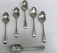 A set of six Victorian silver "Old English" pattern dessert spoons (by Robert James and Josiah