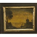 19TH CENTURY ENGLISH SCHOOL IN THE MANNER OF MOONLIGHT CHROME "Estuary landscape with windmill",