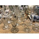 A collection of four 19th Century rummers, a liqueur glass engraved "G III", a firing glass,