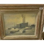 JAMES T WATTS "Before sunrise Dordrecht", watercolour study, signed lower right, bears label verso,