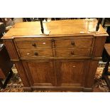 A Victorian oak secretaire collector's cabinet, the breakfront top with moulded edge,