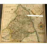 AFTER CHRISTOPHER SAXTON "Northumbriae", a black and white engraved map, by William Hole,