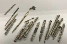 A collection of various silver and white metal mounted propelling pencils, silver cased pencils,