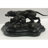 AFTER BARYE “Spaniels on the hunt”, a dog with pup, bronze study,