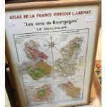 A framed and glazed wine map "Atlas de la France Vinicole L.