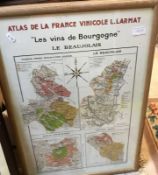 A framed and glazed wine map "Atlas de la France Vinicole L.