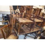 A set of six (4 + 2) oak Hepplewhite style chairs with leather upholstered seats,