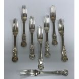 A collection of five various silver "King's" pattern dessert forks,