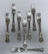 A collection of five various silver "King's" pattern dessert forks,