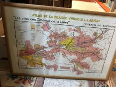 A framed and glazed wine map "Atlas de la France Vinicole L.