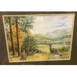 J W ROBINSON "Grouse", watercolour, signed and dated 98 lower right, approx 42 cm x 46.