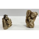 A 19th Century Japanese Meiji period carved ivory netsuke as a mother and child,
