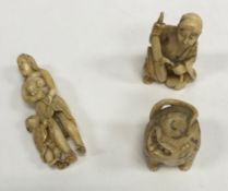 A 19th Century Japanese Meiji period carved ivory netsuke as a mother and child,