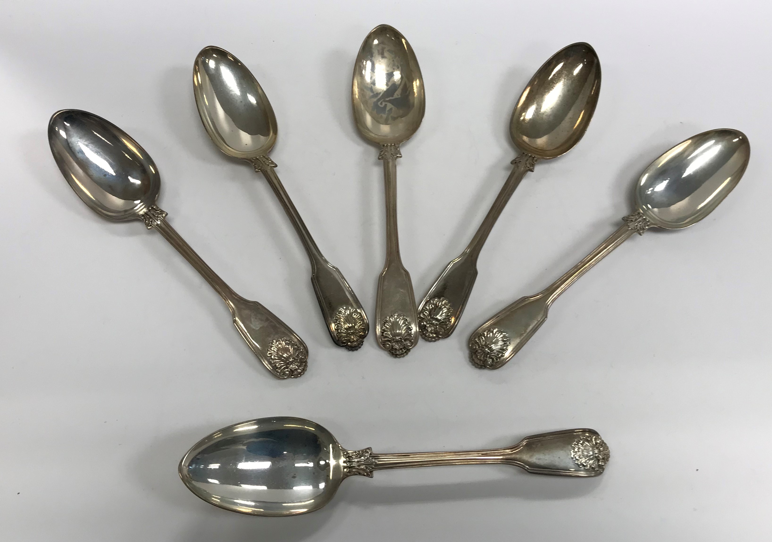 A set of six William IV silver "Fiddle, Thread and Shell" pattern tablespoons (by William Theobalds, - Image 2 of 2