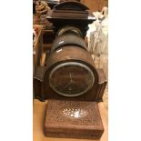 A collection of early 20th Century mantel clocks, together with two pairs of binoculars,