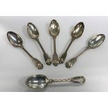 A set of six William IV silver "Fiddle, Thread and Shell" pattern tablespoons (by William Theobalds,