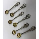 A set of six Victorian silver salt spoons with shell and acanthus finials,