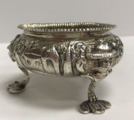 A Victorian Irish silver salt of cauldron form,