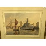 FRANK SHIPSIDES "Ventura and Flying Fox - Hotwells", study of ships in harbour, watercolour,