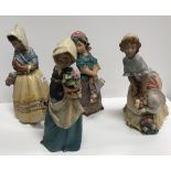 A collection of four Lladro figures of young girls, with matt finish,