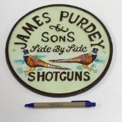 A modern painted cast metal sign "James