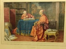 G R MORETTI "Cardinals seated in library