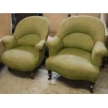 Two similar tub chairs with lime green u