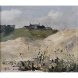 G ROBERTS (20th century) 'Aberffraw' sand dunes and cottages oil on board, initialled to lower left,