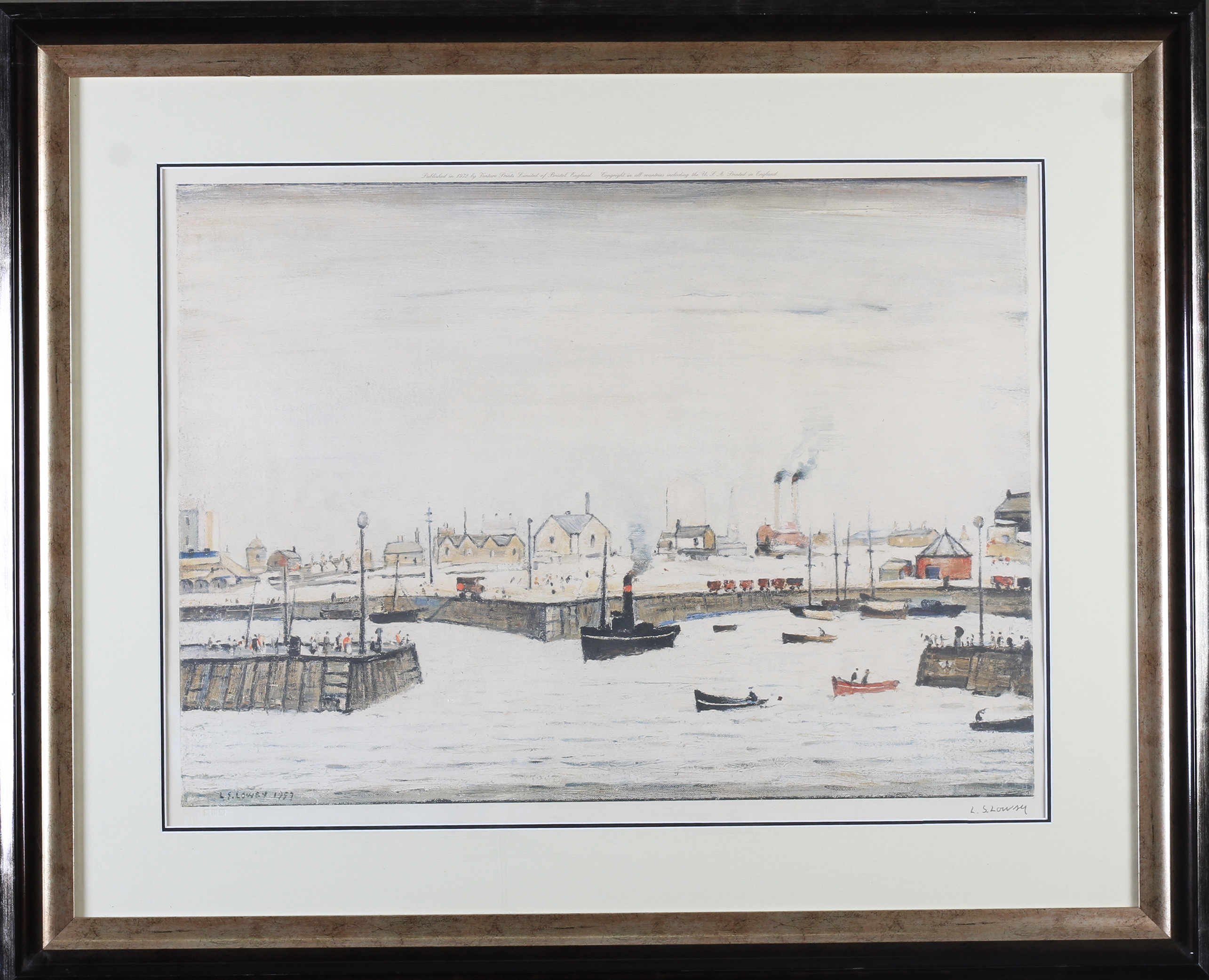 ARR BY AND AFTER LAURENCE STEPHEN LOWRY RBA RA (1887-1976) ' The Harbour' Off-set lithograph in - Image 4 of 4