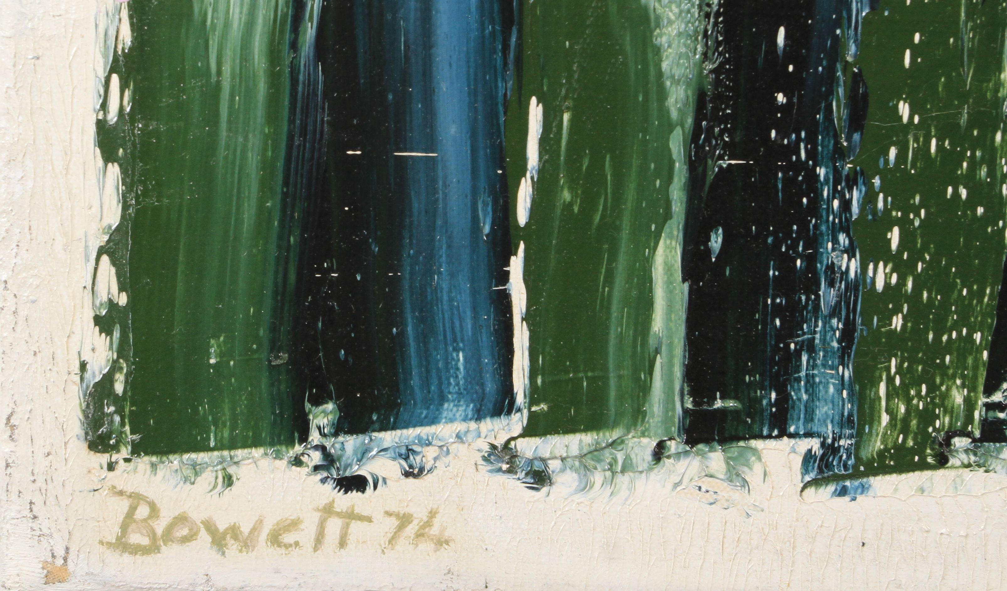 ARR DRUIE BOWETT (1924-1998) ' Villimill II' Oil on canvas, signed and dated 1974, 63cm x 76cm - Image 3 of 4