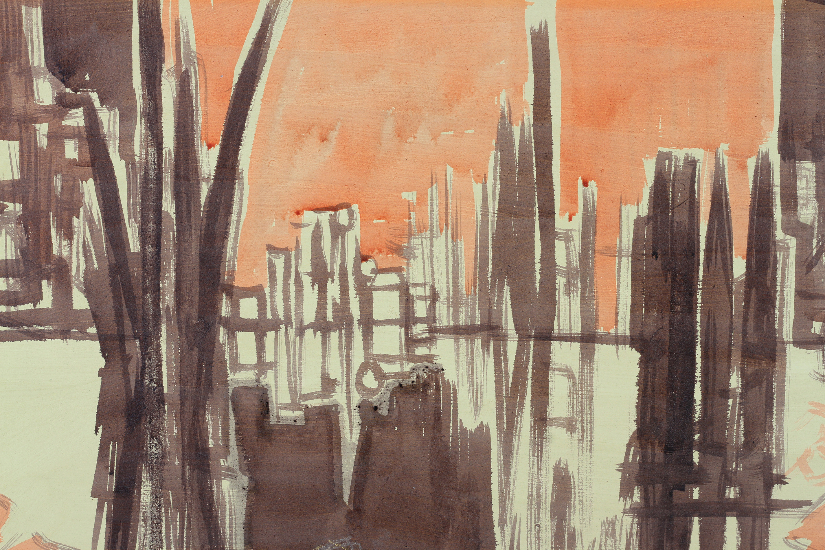 ARR DRUIE BOWETT (1924-1998) Verticals and flowerheads in brown and orange, watercolour, signed - Image 3 of 4