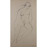 ARR DRUIE BOWETT (1924-1998) Female nude, sitting, black pen on buff paper, initialled and dated (