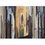 ARR DRUIE BOWETT (1924-1998) Verticals in black, amber, brown and orange with green, watercolour,