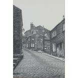 ARR STUART WALTON (b.1934), Croft Street, Haworth, cobbled street lined with stone built houses,