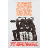 BY AND AFTER PAUL PETER PIECH (American 1920-1996) Ethnocide, linocut, three colour print on white