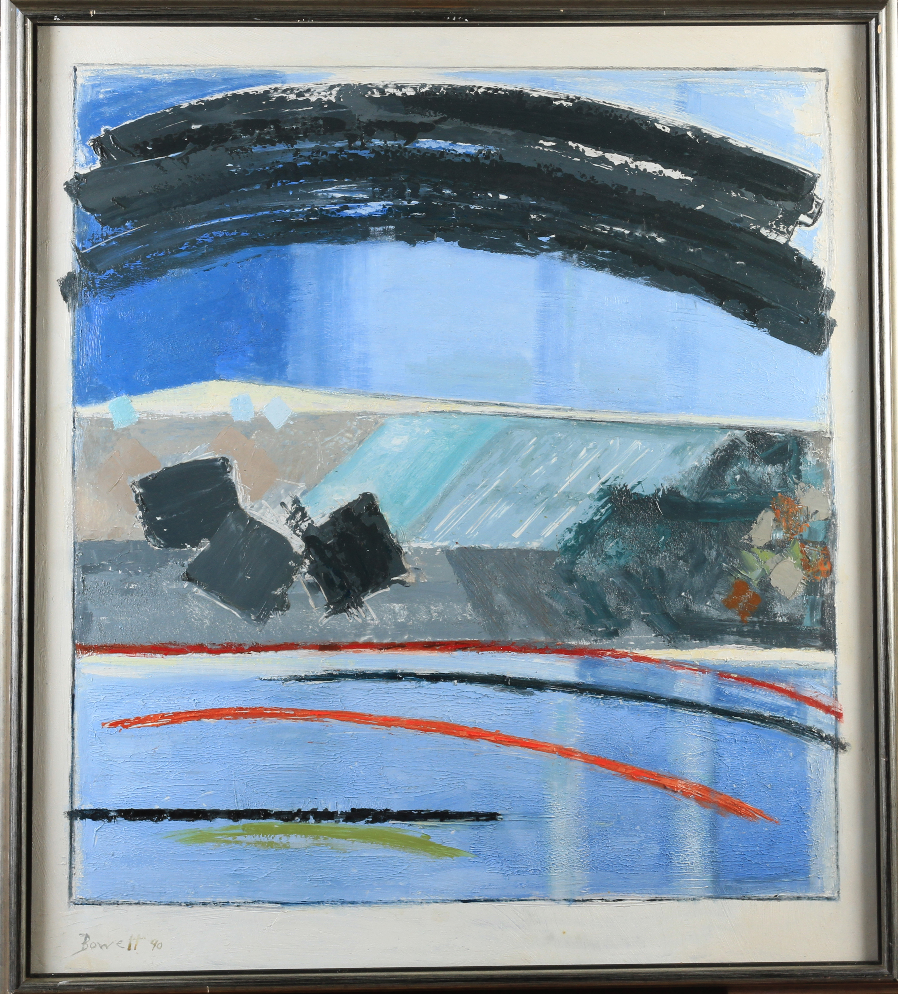 ARR DRUIE BOWETT (1924-1998) 'Yorkshire Set (Blue)' Oil on board, signed and dated 1990 to lower - Image 4 of 4