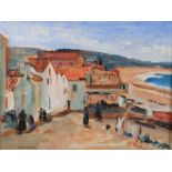 ARR PHILIP NAVIASKY (1894-1983) Spanish fishing village with women mending nets, oil on board,