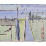 ARR DRUIE BOWETT (1924-1998) Landscape with verticals, watercolour, ink and pencil, signed and dated