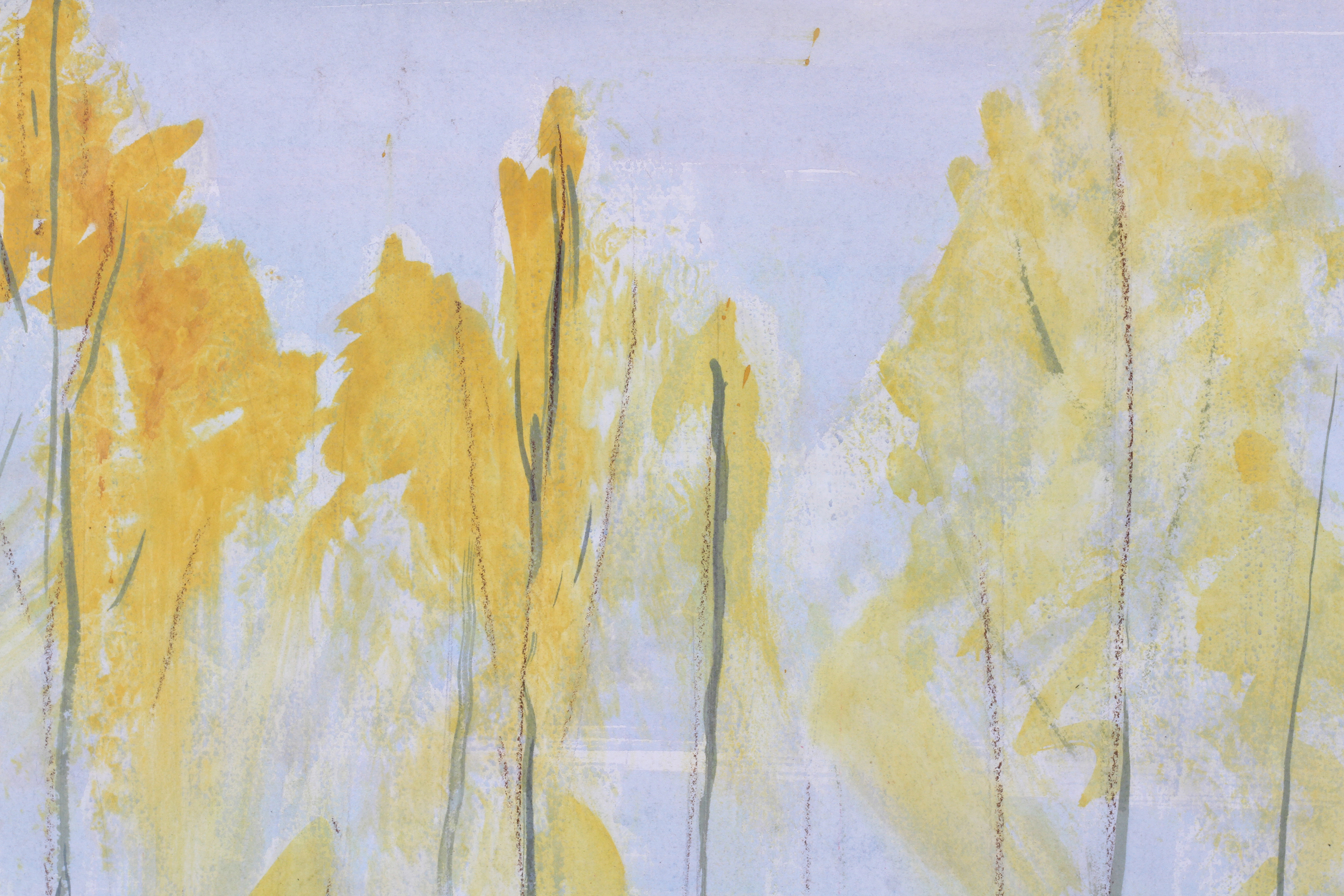 ARR DRUIE BOWETT (1924-1998) Landscape with yellow trees, watercolour and crayon, signed and - Image 2 of 2