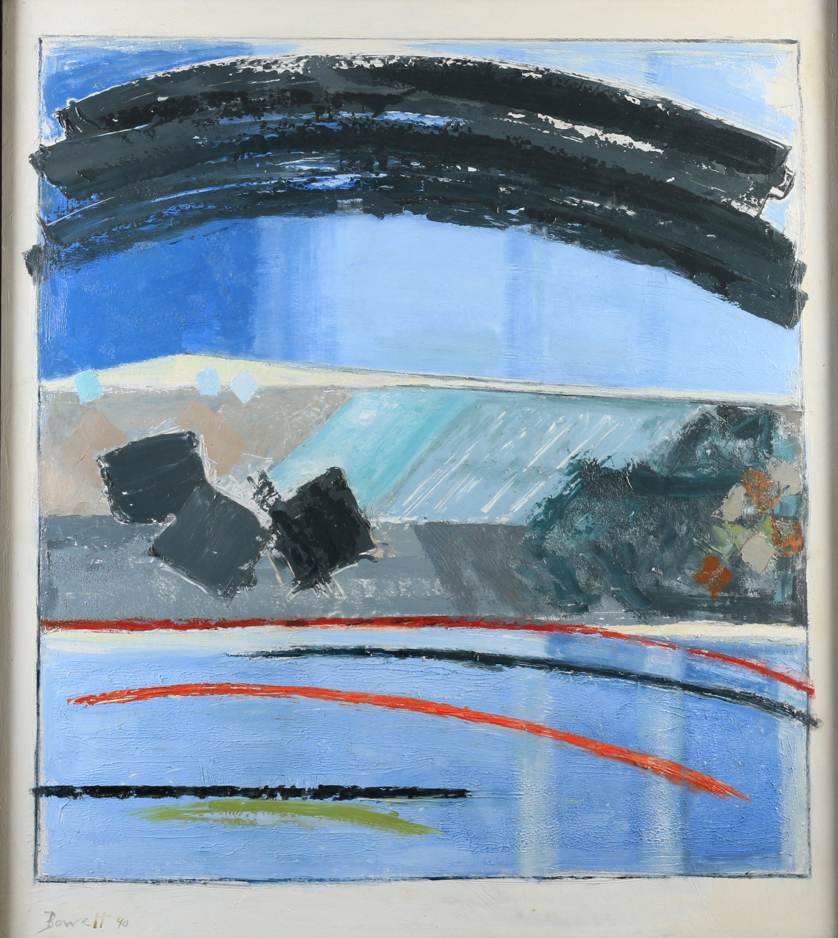 ARR DRUIE BOWETT (1924-1998) 'Yorkshire Set (Blue)' Oil on board, signed and dated 1990 to lower