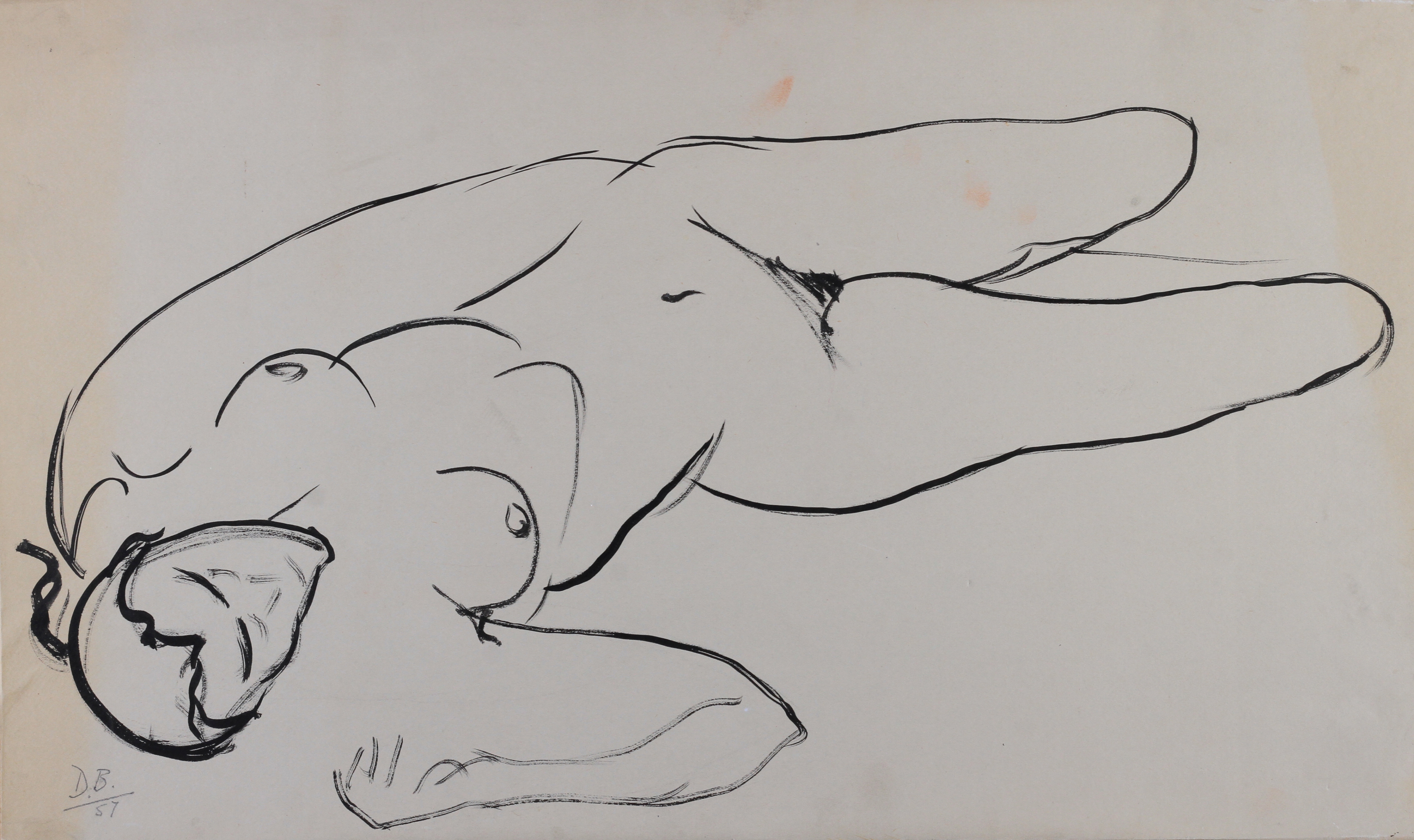 ARR DRUIE BOWETT (1924-1998) Reclining female nude, ink on grey paper, initialled and dated (19)