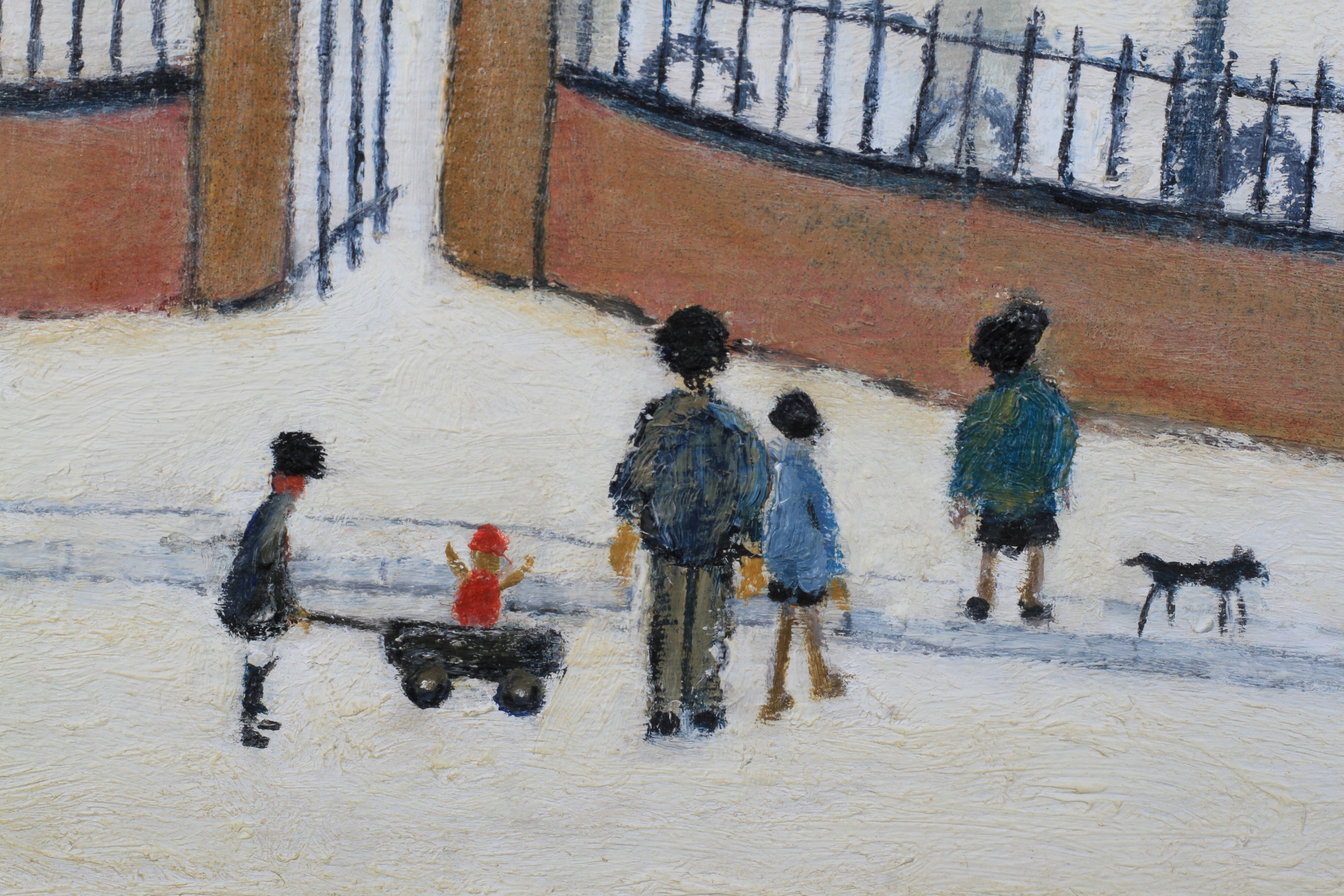 ARR LAURENCE STEPHEN LOWRY RBA RA (1887-1976) 'Street Scene Outside A House' Family and dogs - Image 3 of 7