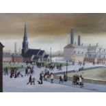 ARR BRIAN SHIELDS 'BRAAQ' (1951-1997) A square busy with figures taking the air and in conversation,